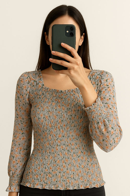 Crop Top Smoke-Grey Floral