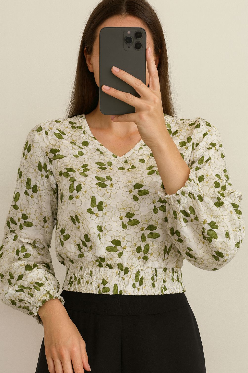 Crop Top Waist Grip-Green On white