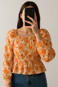 Crop Top Ruffle Neck-Peach Floral