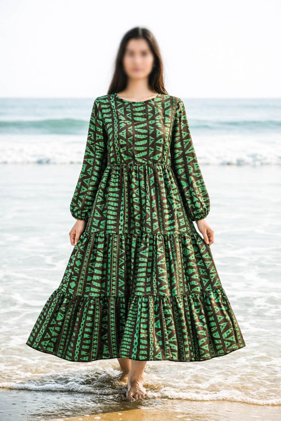 Maxi Regular Midi Dress-Jungle Geometry