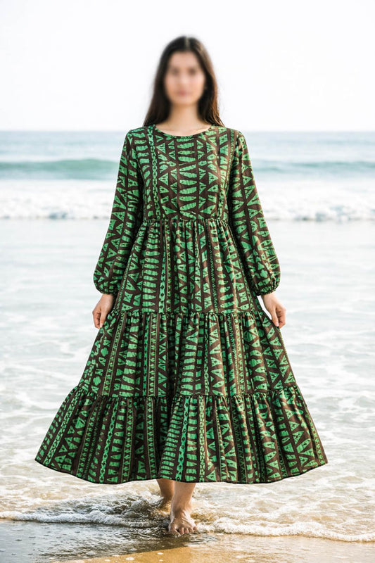 Maxi Regular Midi Dress-Jungle Geometry