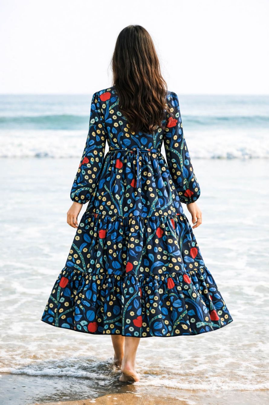 Maxi Regular Midi Dress-Noir Wildflower