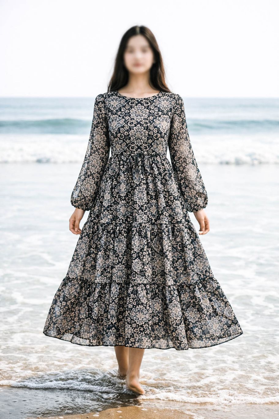 Maxi Regular Midi Dress-Classic Damask Bloom