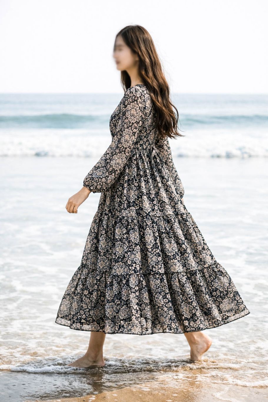 Maxi Regular Midi Dress-Classic Damask Bloom