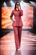 Co-Ord Set Front Open Collar-Dusty Maroon
