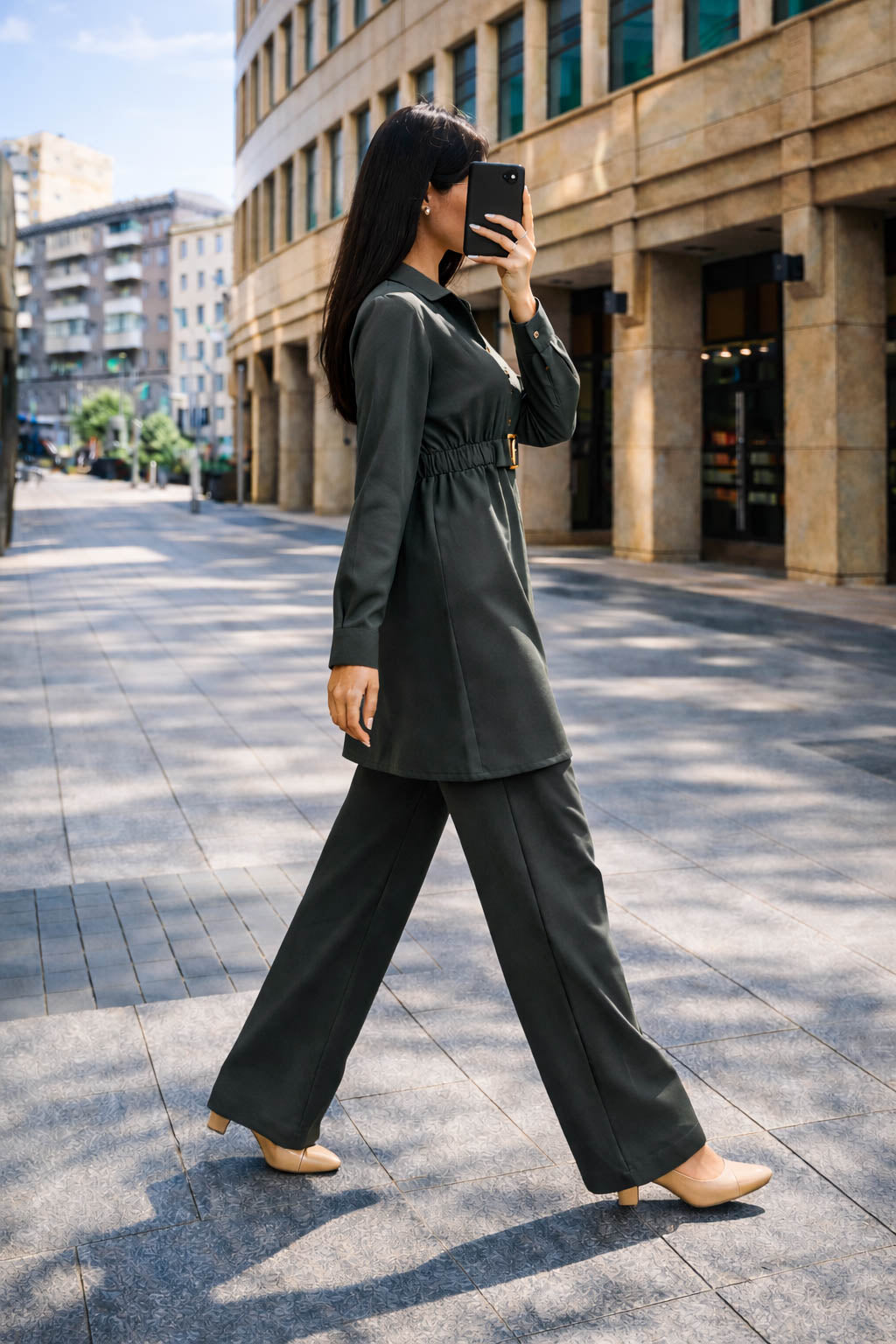 Co-Ord Set Buckle Collar-Charcoal Grey