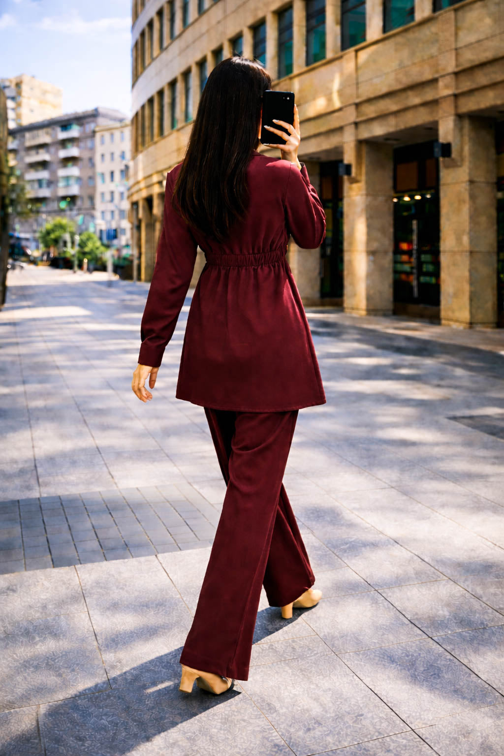 Co-Ord Set Buckle Collar-Dull Maroon