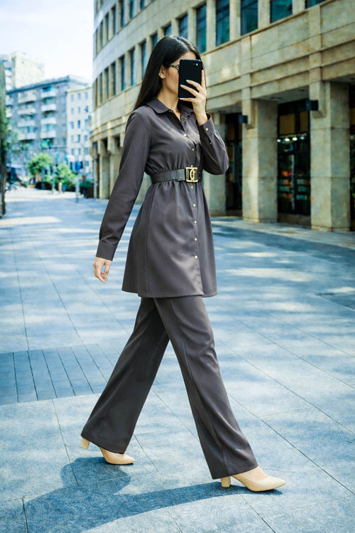 Co-Ord Set Buckle Collar-Grey