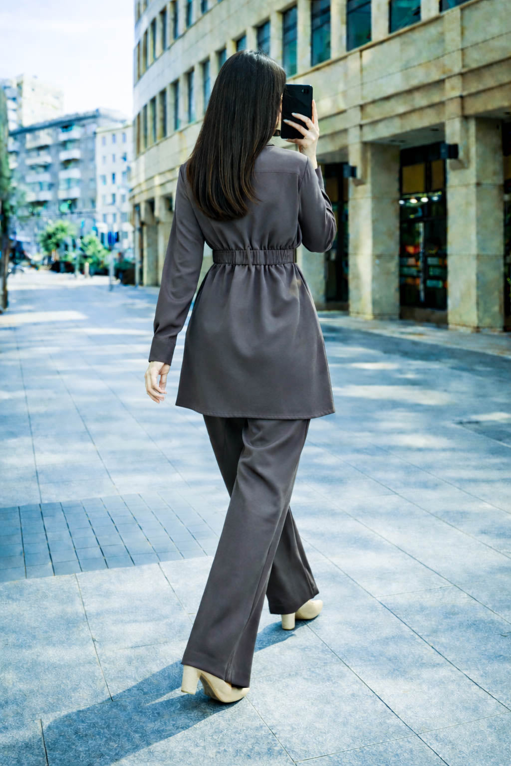 Co-Ord Set Buckle Collar-Grey