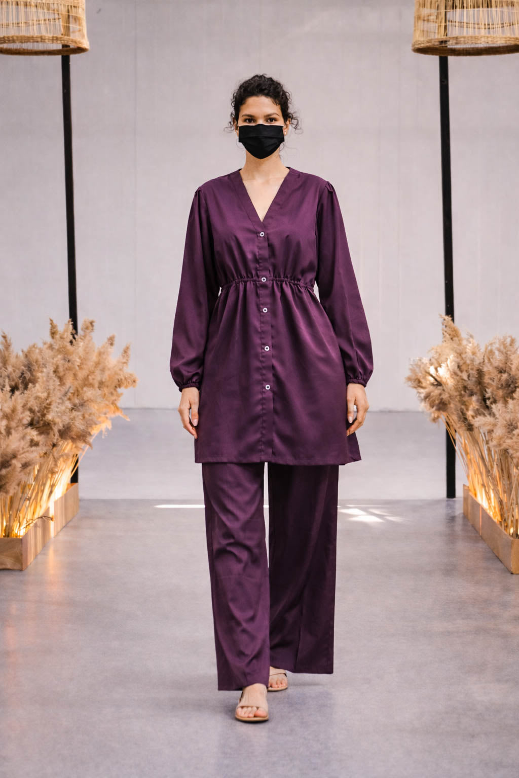 Co-Ord Set V Button Neck-Megenta