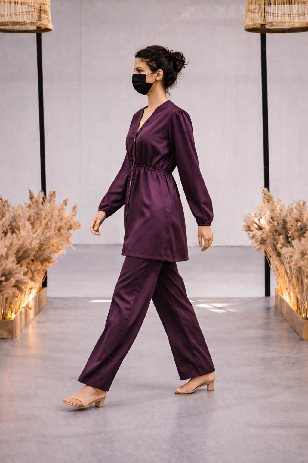 Co-Ord Set V Button Neck-Megenta