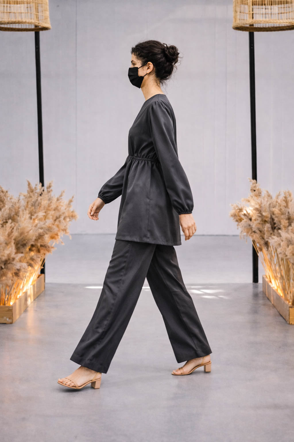 Co-Ord Set V Button Neck-Charcoal Grey