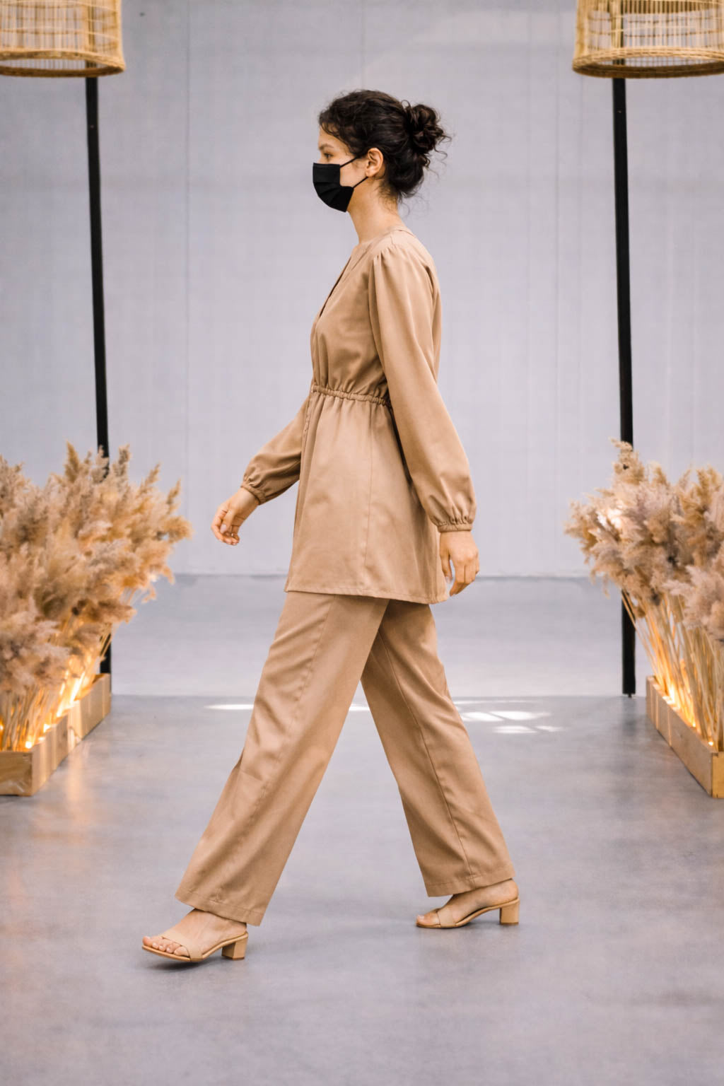 Co-Ord Set V Button Neck-Beige