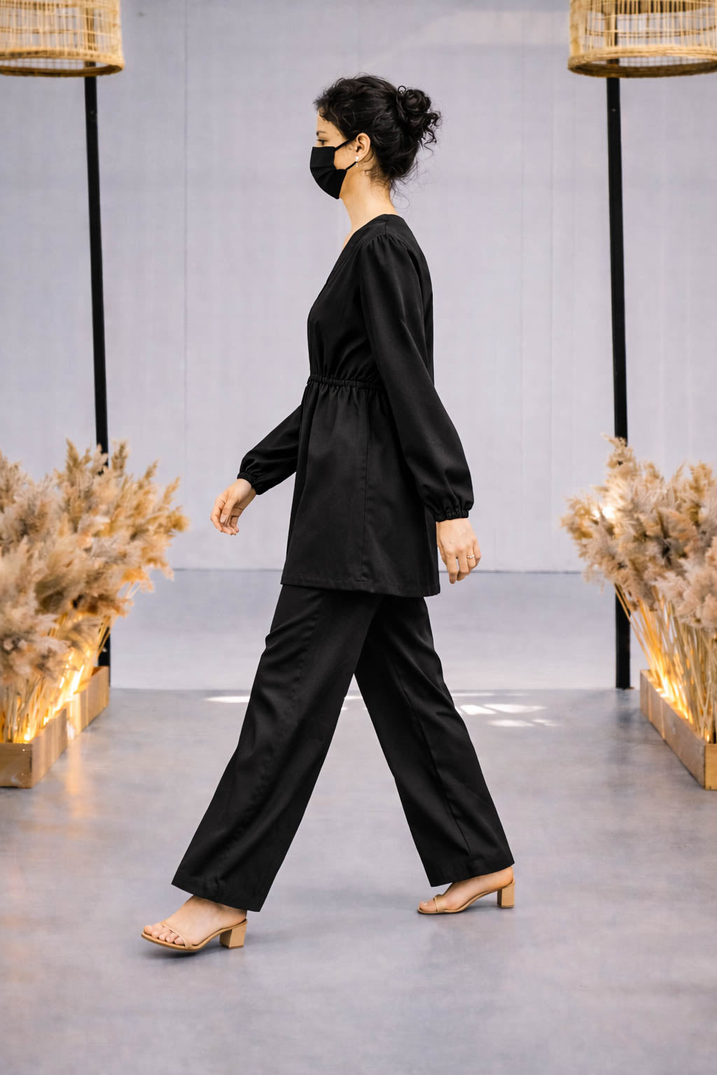 Co-Ord Set V Button Neck-Black