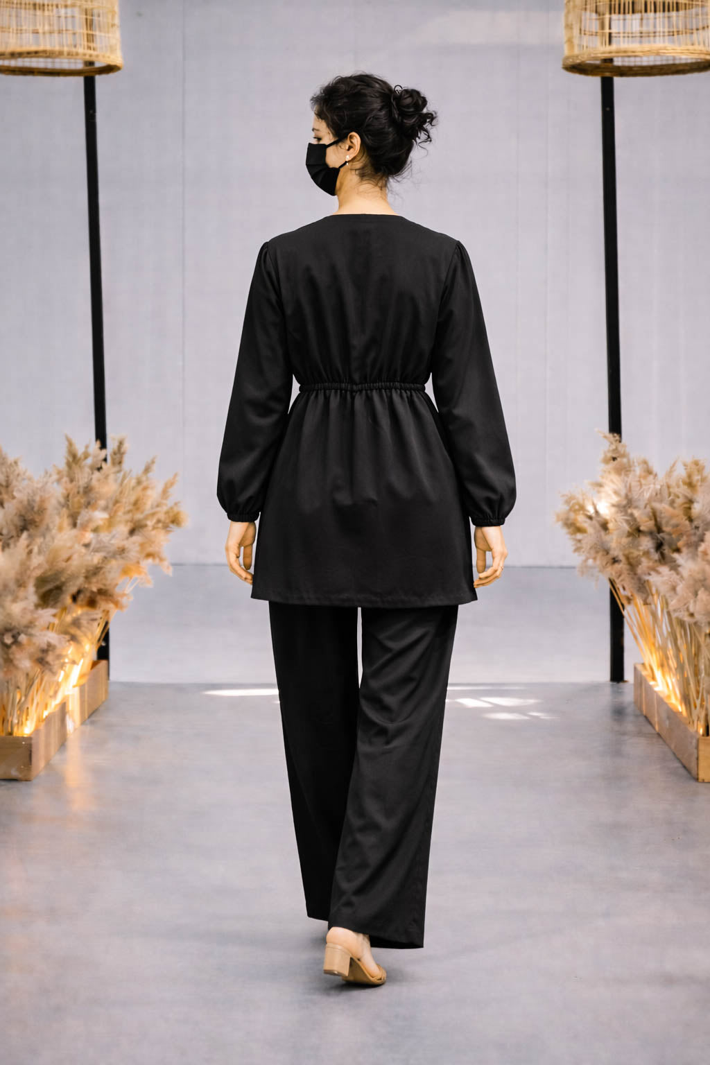 Co-Ord Set V Button Neck-Black