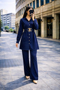 Co-Ord Set Buckle Collar-Navy Blue