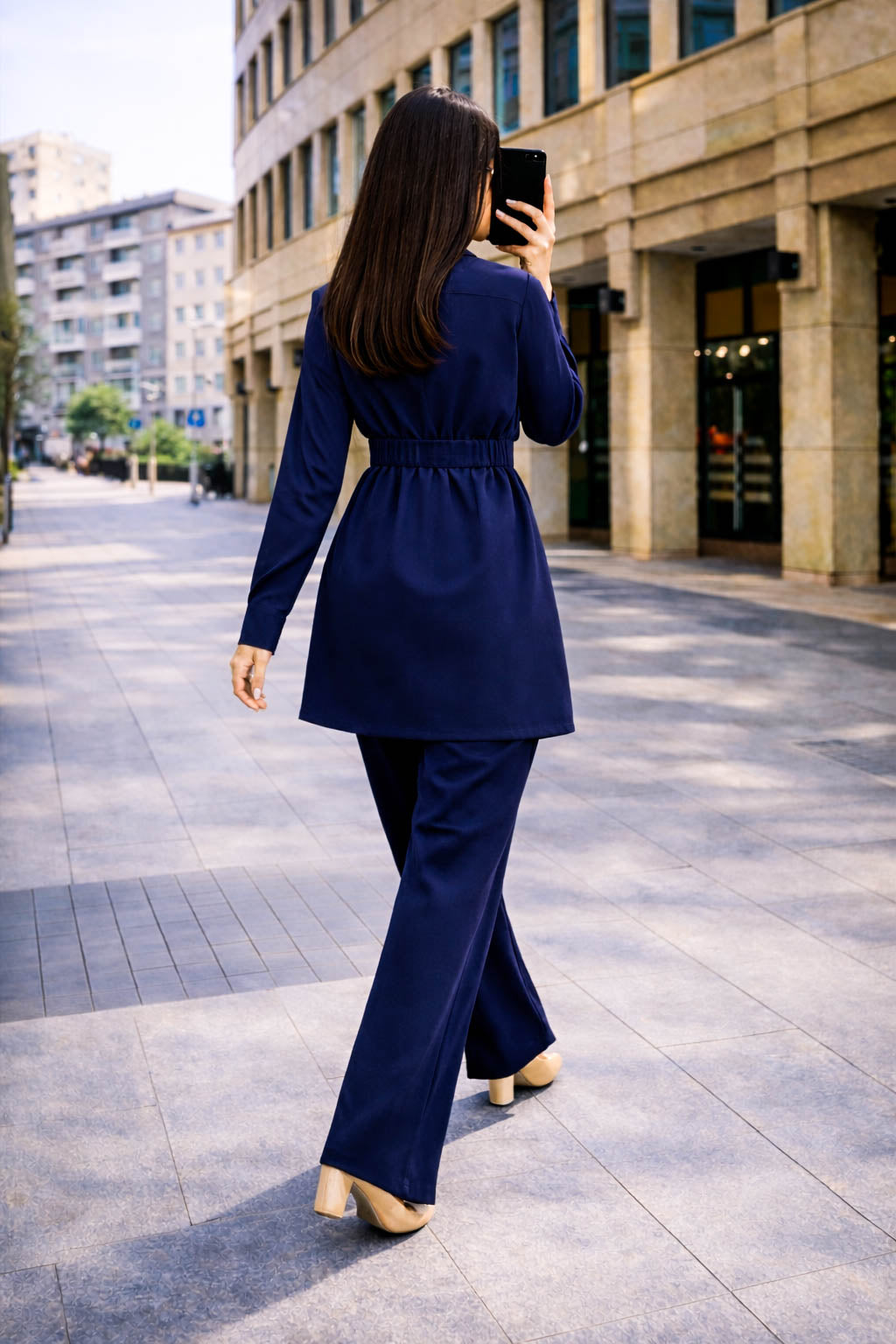 Co-Ord Set Buckle Collar-Navy Blue
