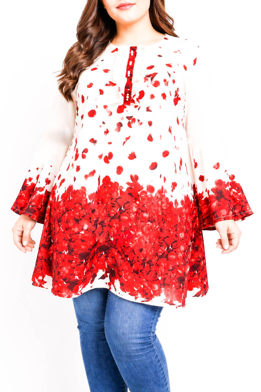 Round Neck Plus Size Top-Red Rose Petal
