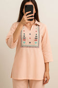 Co-Ord Set V Neck Collar-Pastel Peach