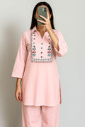 Co-Ord Set V Neck Collar-Baby Pink