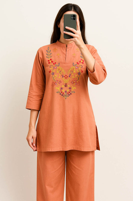 Co-Ord Set Ban Neck-Almond Peach