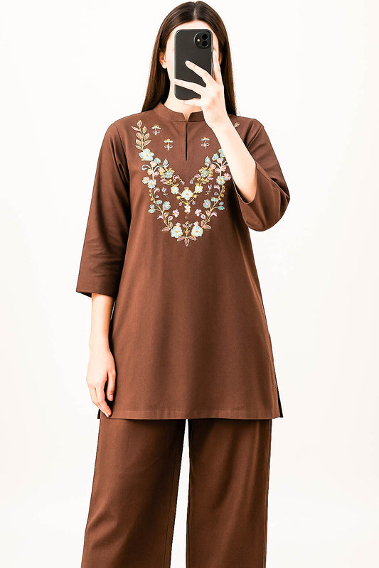 Co-Ord Set Ban Neck-Coffee Brown
