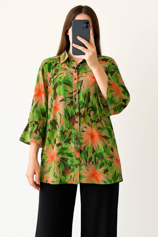 Co-Ord Set Collar Neck-Abstract Art