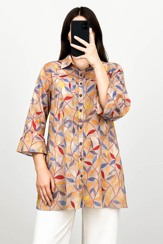 Co-Ord Set Collar Neck-Multicolor Leaf