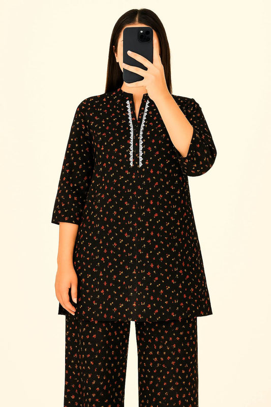 Co-Ord Set Band Neck-Starry Black
