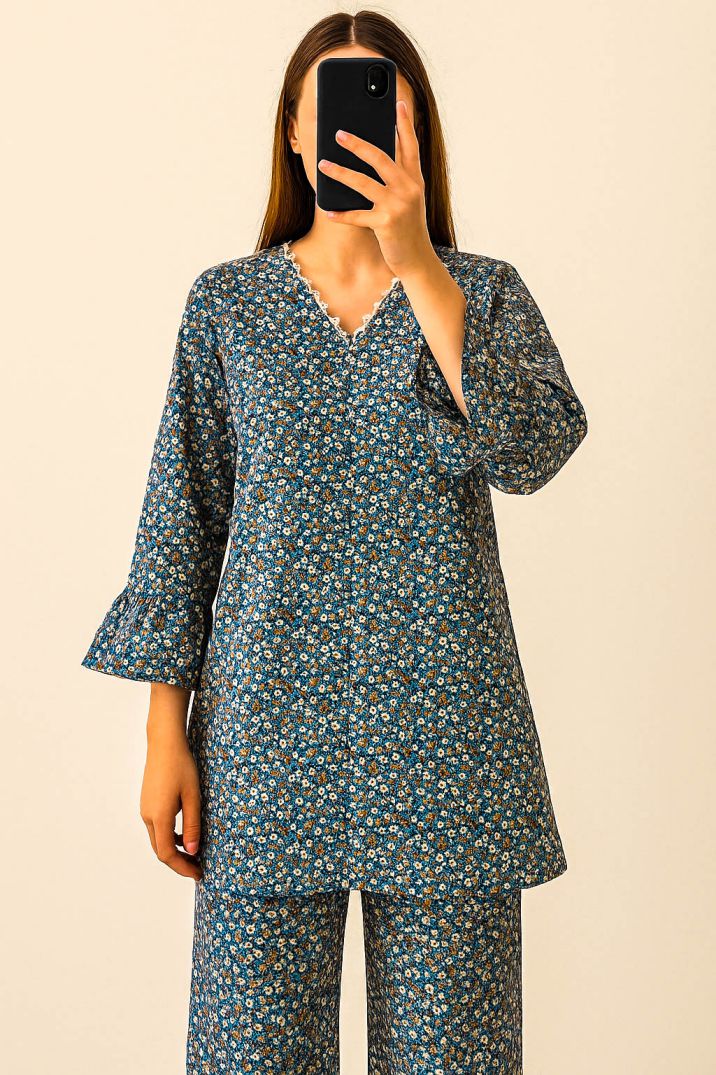 Co-Ord Set V Neck Grey Floral