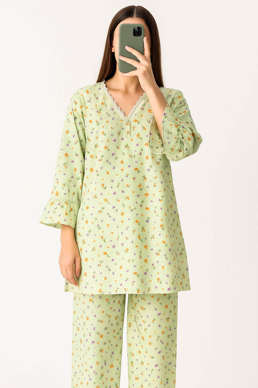 Co-Ord Set V Neck Light Pistachio floral