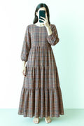 Maxi Regular Midi Dress-Brown Check