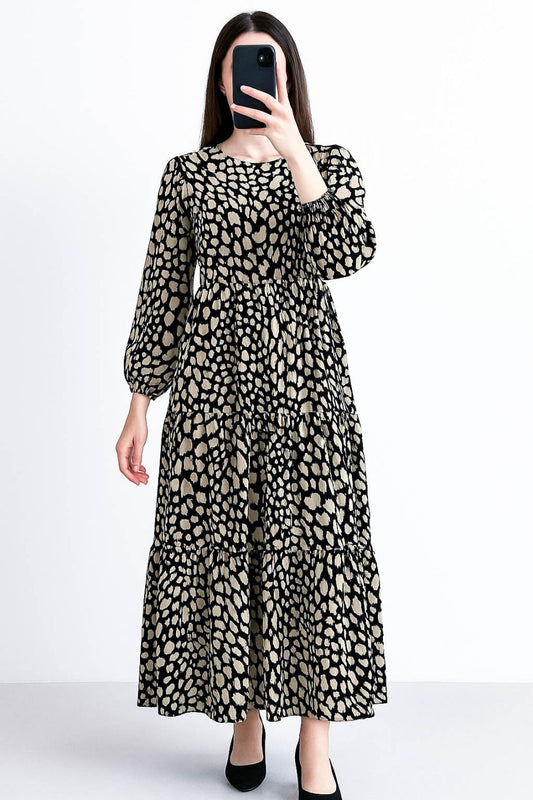 Maxi Regular Midi Dress-Leopard Print