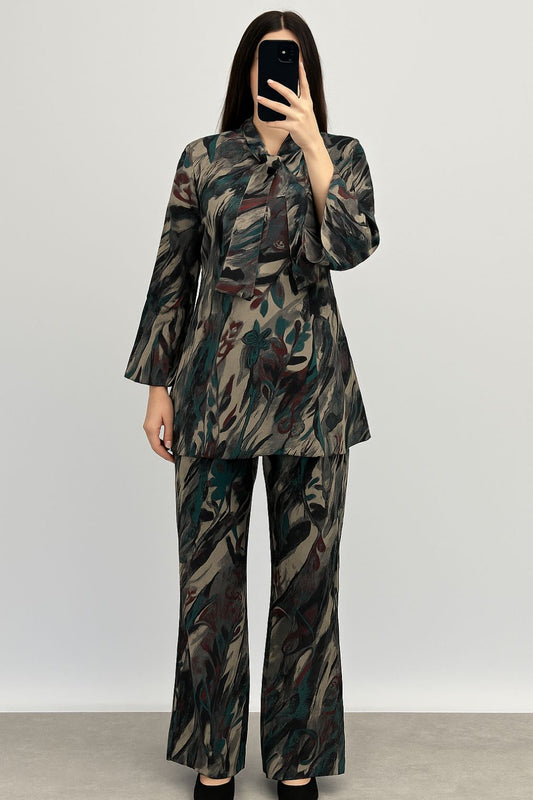 Tie Knot Lawn Co-Ord Set Abstract Printed