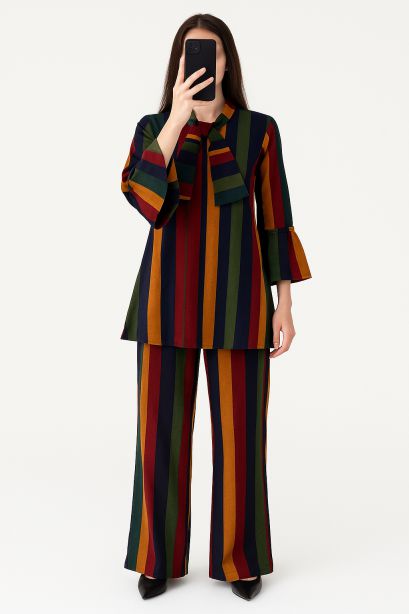 Tie Knot Lawn Co-Ord Set Elegant Striped