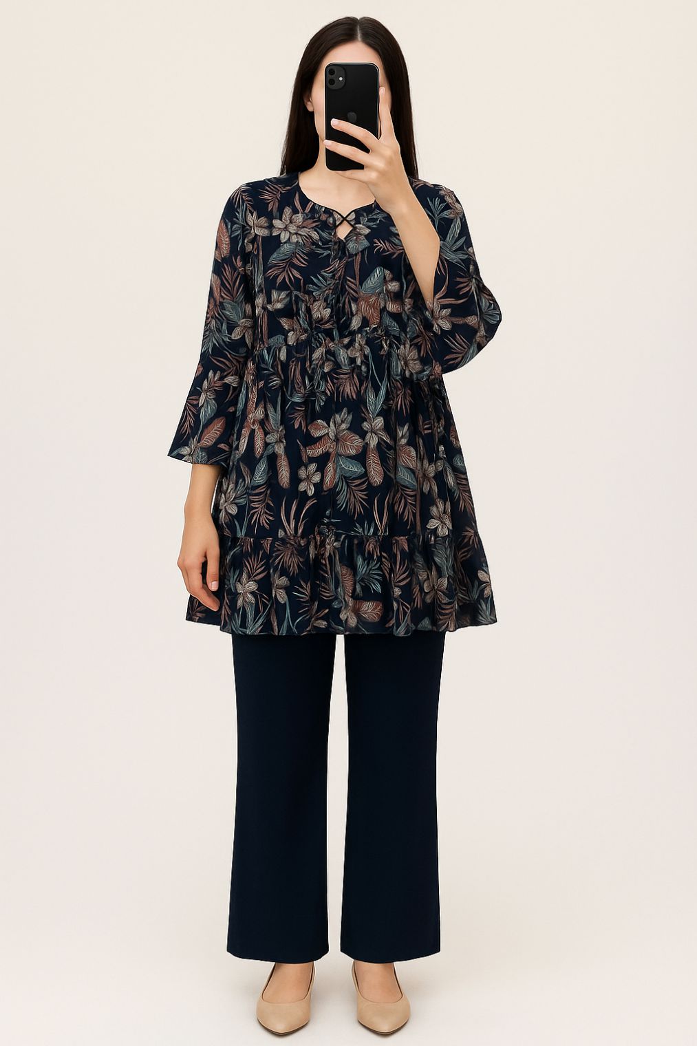 Co-Ord Set Lace-Up Top Blue Vintage