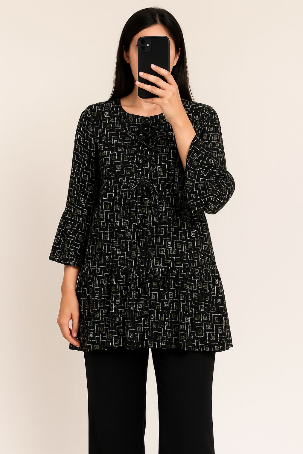 Co-Ord Set Lace-Up Top Black & White