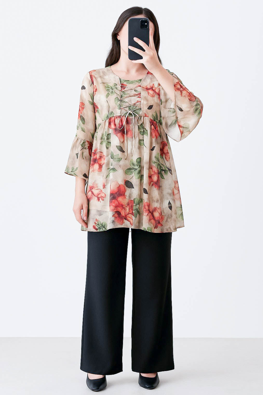 Co-Ord Set Lace-Up Top Rusty Floral