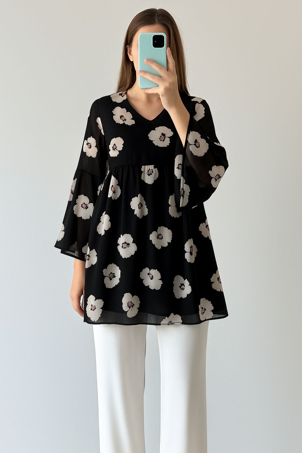 Co-Ord Set Bell Sleeves Floral Black