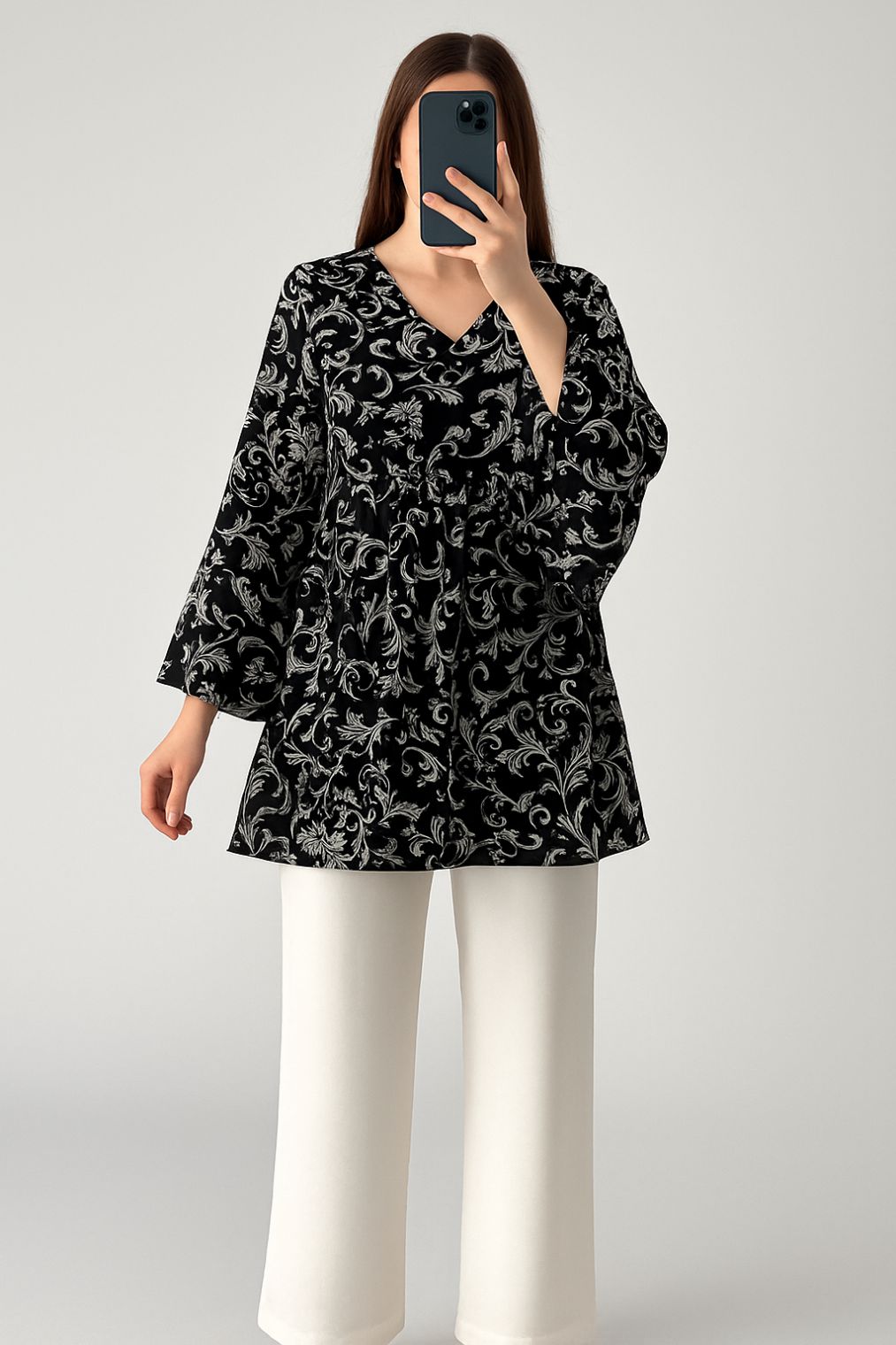 Co-Ord Set Bell Sleeves Floral Black