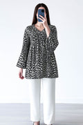 Co-Ord Set Bell Sleeves White Tiger Print