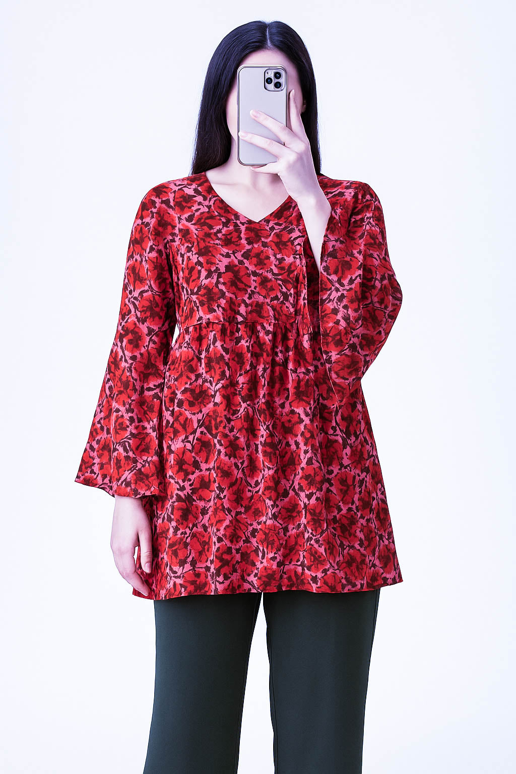 Co-Ord Set Bell Sleeves Floral Red