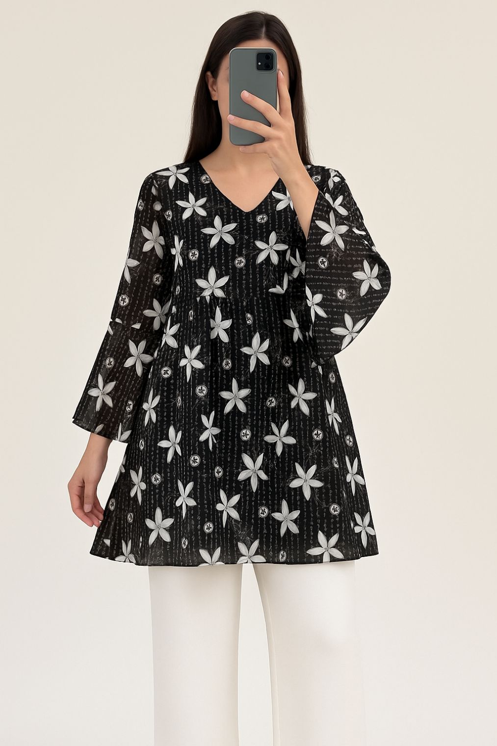 Co-Ord Set Bell Sleeves Floral Black