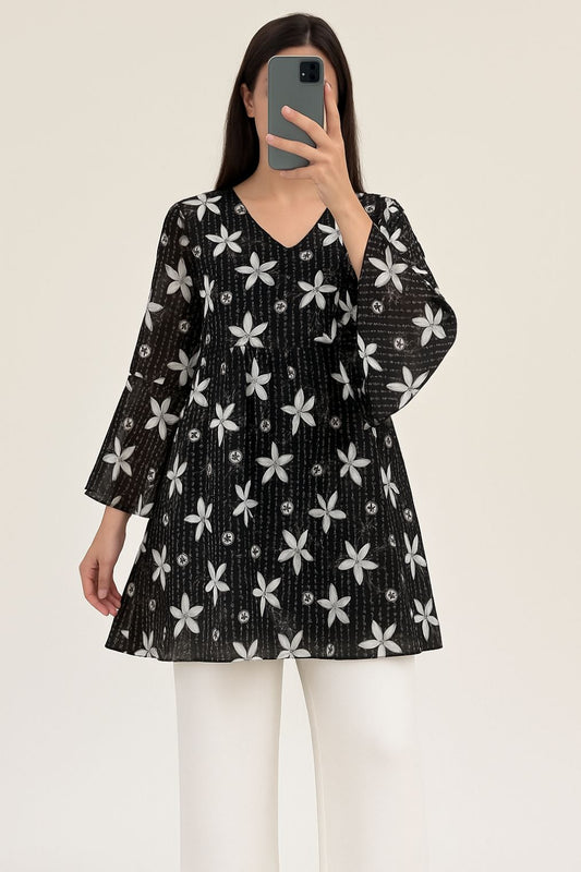 Co-Ord Set Bell Sleeves Floral Black