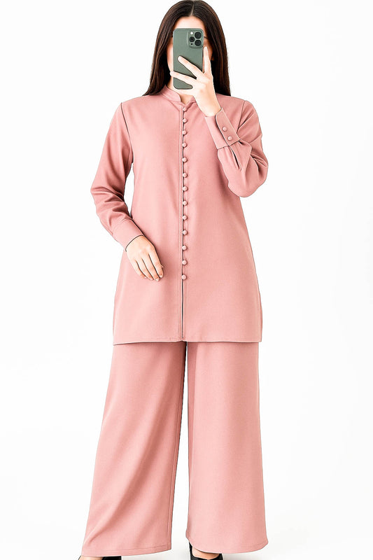 Fabric button co-ord set Tea Pink