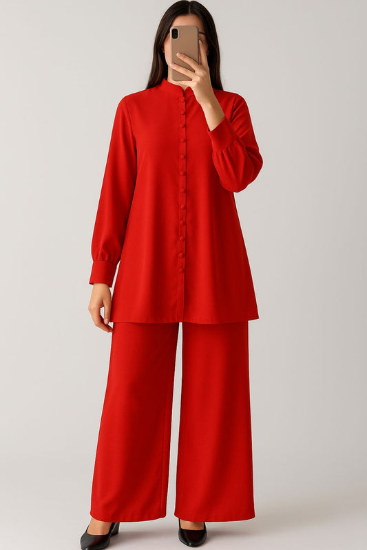 Fabric button co-ord set Blood Red