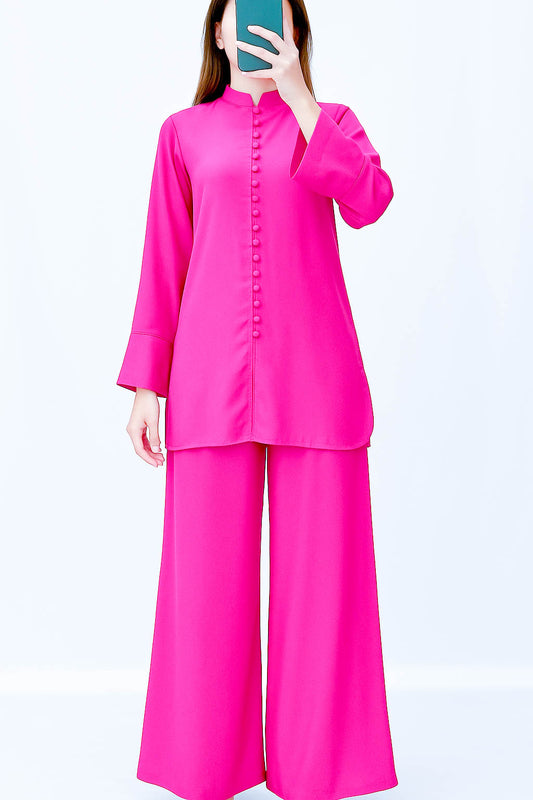 Fabric button co-ord Set Shocking Pink