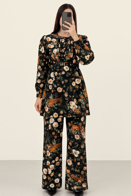 Printed Co-Ord Set Black Floral