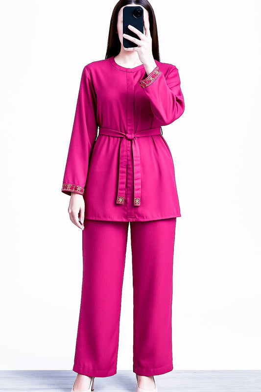Co-Ord Set Embroidered Shocking Pink