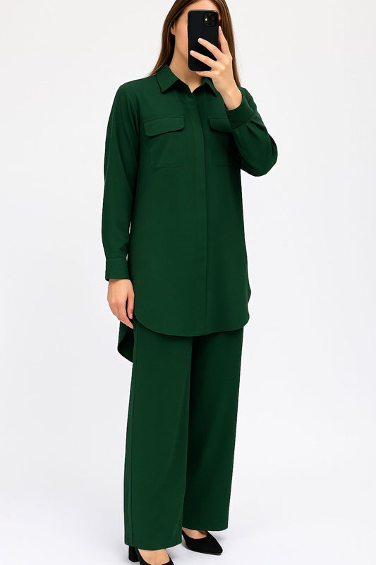 Co-ord Set Double Pocket Bottle Green